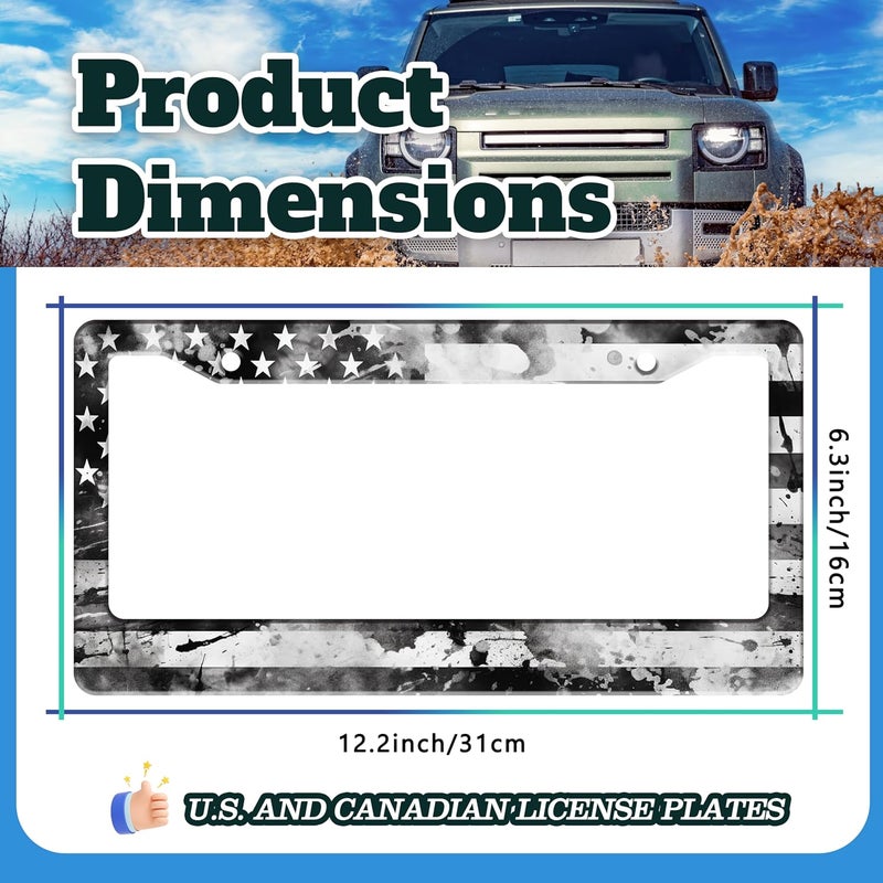TINALUIN Vintage American Flag License Plate Frame USA Flag Stainless Steel License Plate Holder for Front or Rear Car Tags Funny for Car Decoration Accessories with Screws 6.3 X 12.2 in for Women Men - Image 3